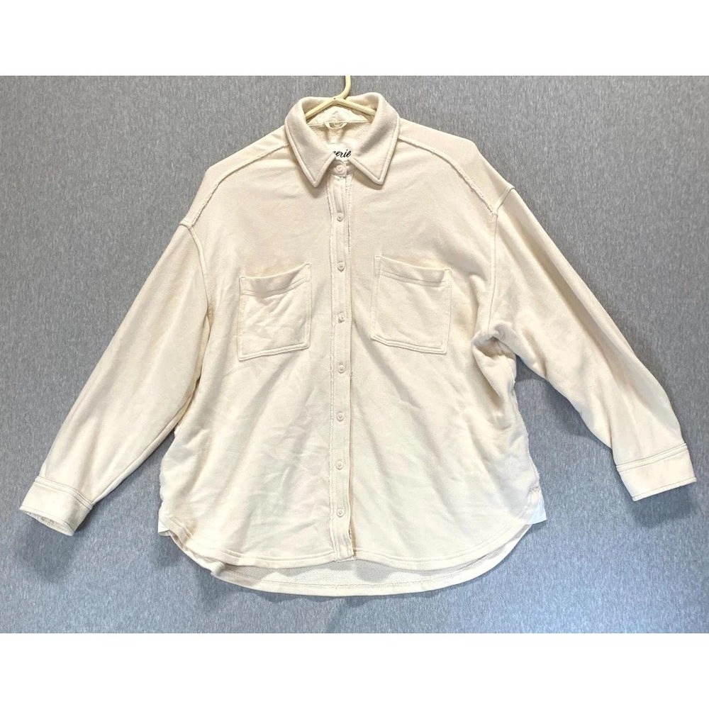 Aerie Love This Moment Lumber Jane Shirt Womens XS Beige Pleated Knit Button Up